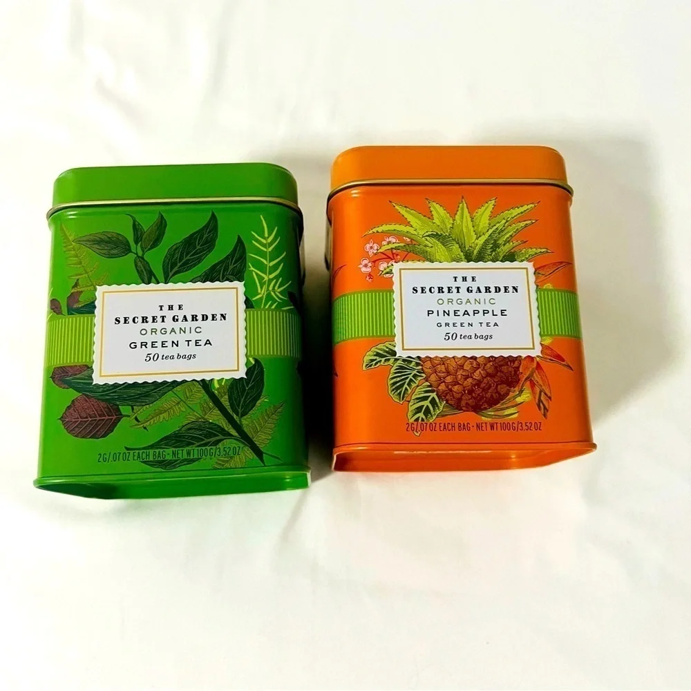 The Secret Garden Organic Green Tea & Organic Pineapple Tea 50 Bags Each Tin New